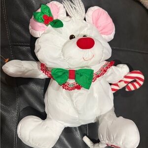 Vintage Fisher Price 1987 Puffalump WHITE MOUSE Plush Candy Cane Christmas X-mas